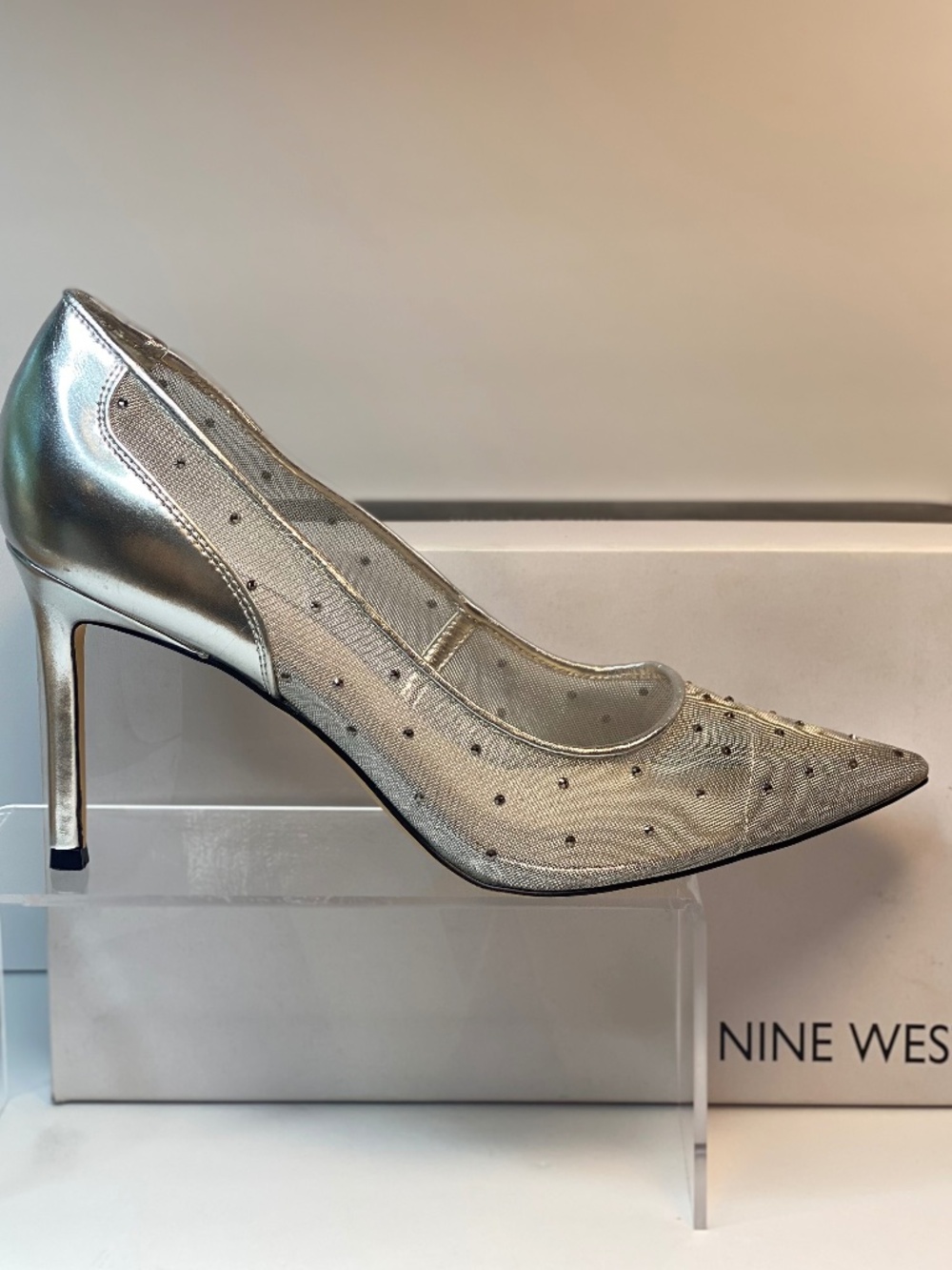 Nine West Silver Fileen Heels With Flaws NIB Size 11 M